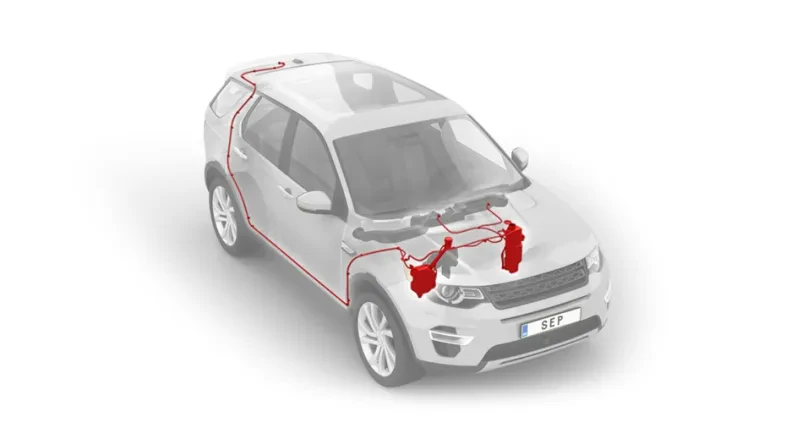 Camera cleaning nozzles and automotive washing components