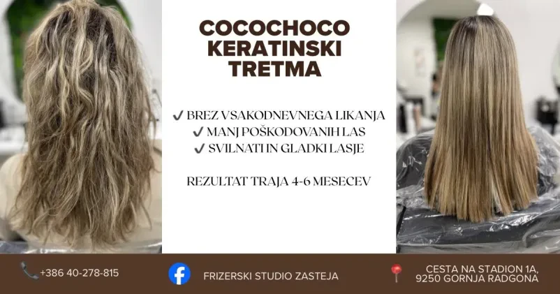Prikaz učinka nege las v frizerskem salonu na strankah v Pomurju.