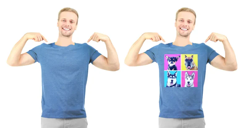 Promocijska majica na moškem v vijolični barvi.