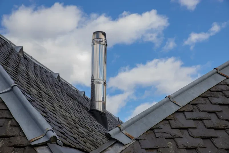 Posnetek posameznega elementa modularnega inox dimnika, pripravljenega za enostavno in hitro montažo dimnika, ki zagotavlja optimalen vlek in učinkovitost.