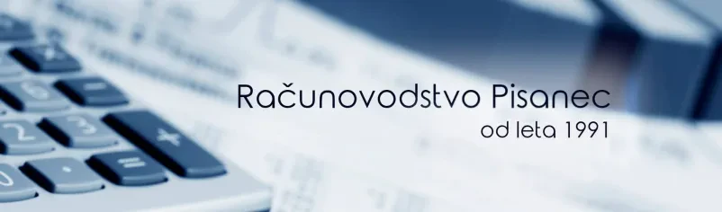 Napis Računovodstvo Pisanec, v ozadju razbeljen kalkulator