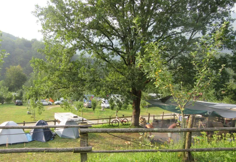 Camping on the Nadiža River near Kobarid in Slovenia