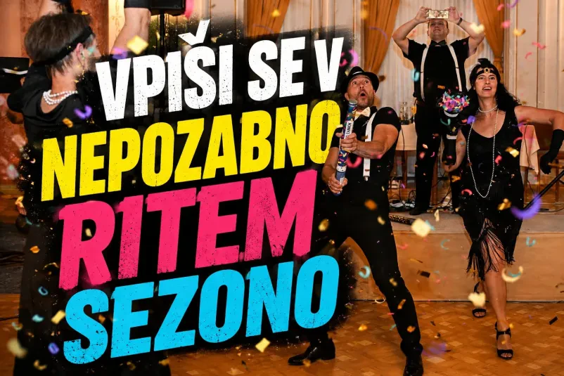 Povabilo k vpisu v plesno šolo s sliko v ozadju, na kateri par pleše
