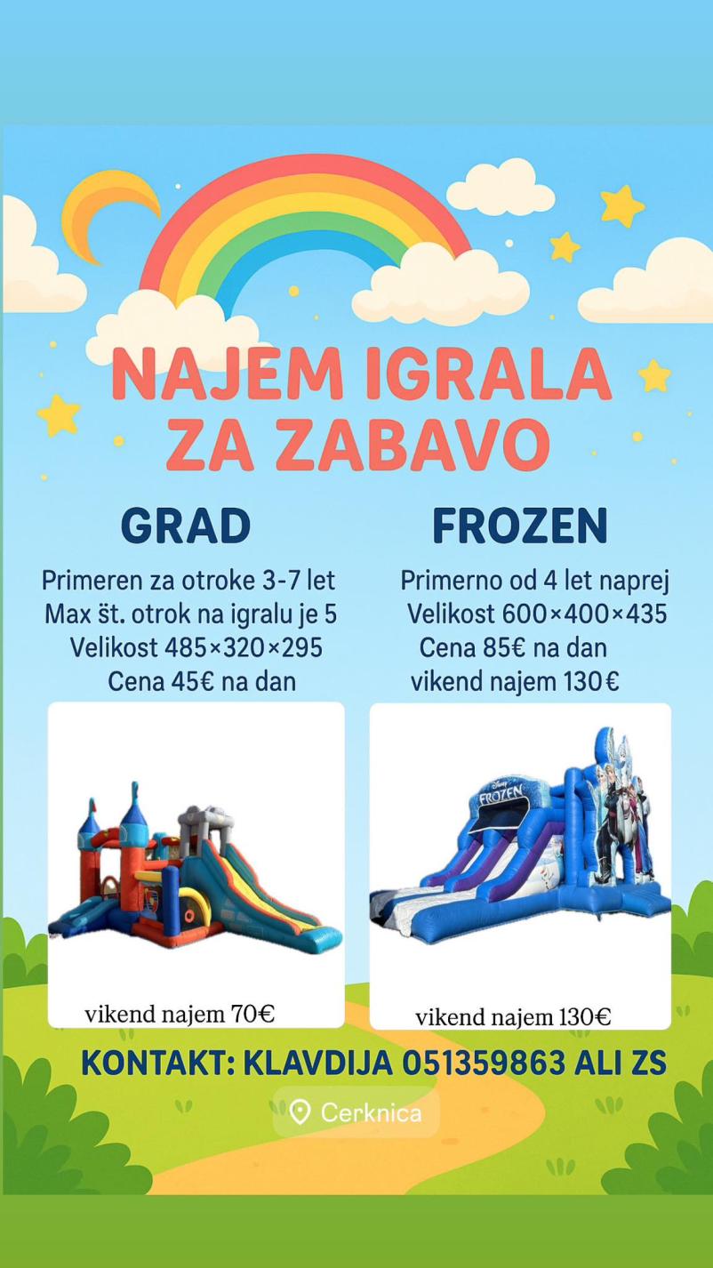 Najem otroških napihljivih igral Cerknica, Notranjska