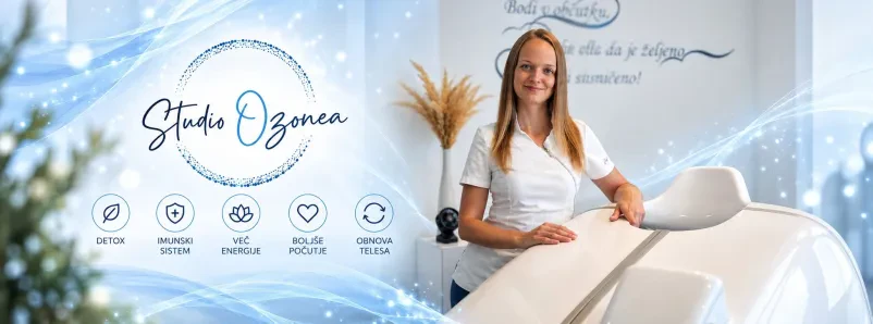 Ženska pred ozonsko komoro z opisom učinkov