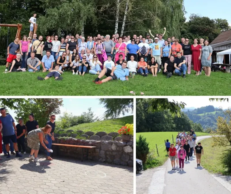 Udeleženci poklicne rehabilitacije na skupinski fotografiji v parku po koncu rehabilitacije v Ljubljani.