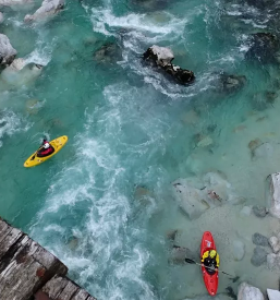 Kayaking on river soca