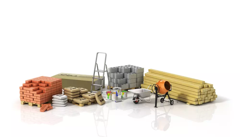 Modelček gradbenega materiala in gradbenih pripomočkov