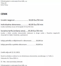Psihoterapija in svetovanje erna lulik cenik