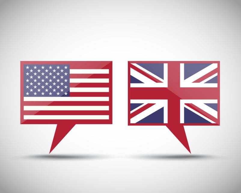 Govorna oblačka z ameriško in britansko zastavo