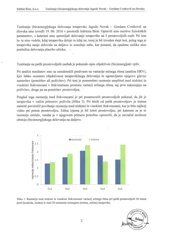 poročilo o testiranju (bio)energijskega delovanja