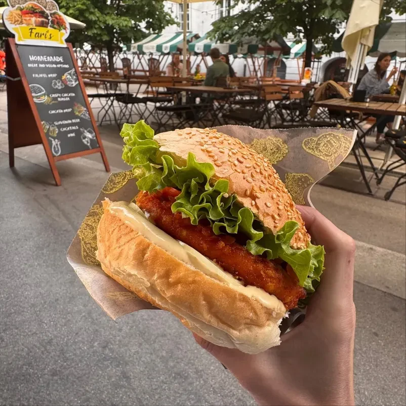 Crispy chicken burgers in centre of Ljubljana
