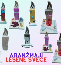 lesene sveče in aranžmaji