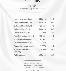 Cenik manikure, podaljševanja nohtov Maribor