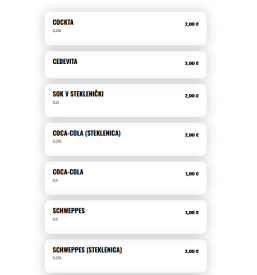 Meni brezalkoholne pijače