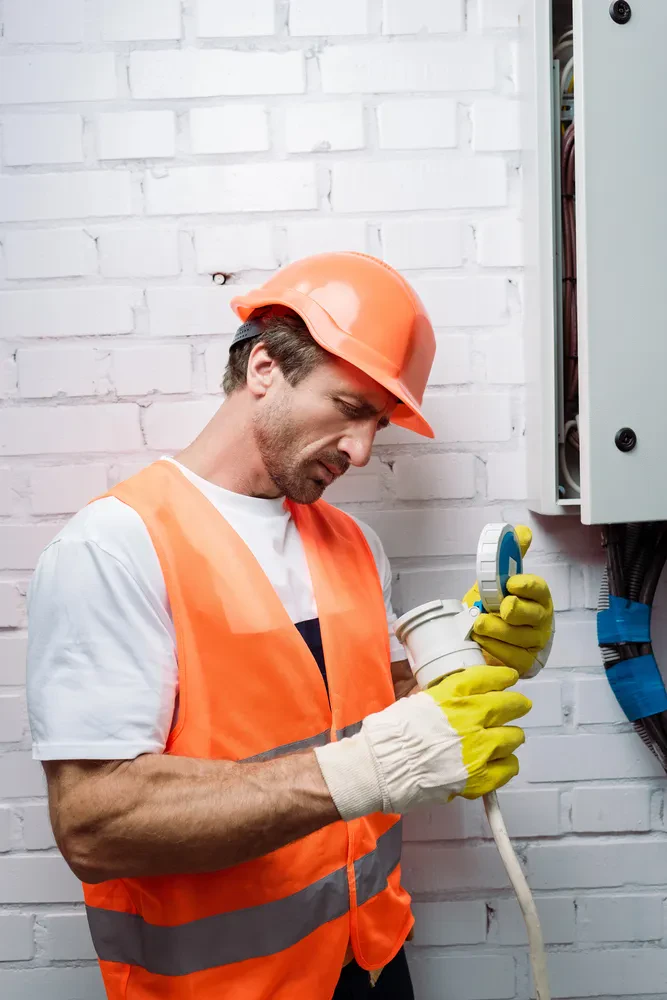Električar popravlja ožičenje v elektro omarici Električar v rokavicah in zaščitni opremi popravlja ožičenje. Nudimo vam kvalitetne elektro storitve Blanca, Sevnica, Posavje.