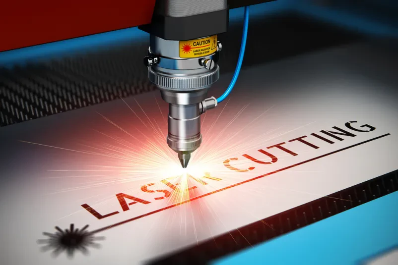 Tehnologija laserskega razreza kovin in pločevine Za natančen breziglični razrez cevi v Idriji se uporablja industrijski CNC laserski stroj, ki reže jeklo z močnim snopom in številnimi iskrami.