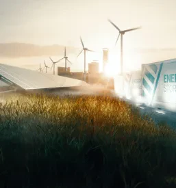 Rešitev pametnega omrežja z obnovljivimi viri energije za prihodnja pametna mesta ob sončnem zahodu. Vključuje tehnologije za učinkovito shrambo električne energije in distribucijo.