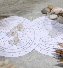 Astrološka analiza na papirju na mizi.